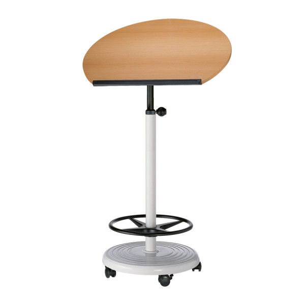 officeplus Stehpult Rolls Comfort, Gestell lichtgrau, höhenverstellbar, auf Rollen, kippsicher, Tischplatte halbrund oder rechteckig, Dekor wählbar